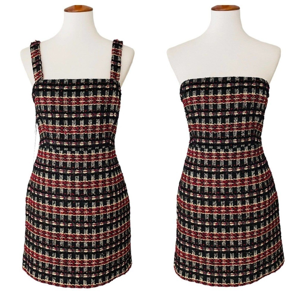 House of Harlow 1960 Black & Red Boucle Convertible Strap Mini Dress Size Medium